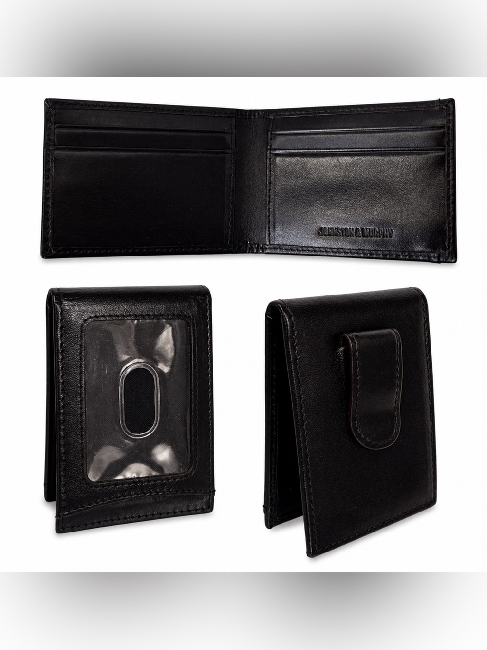 Johnston & Murphy Chocolate Leather Bifold Wallet with Money Clip